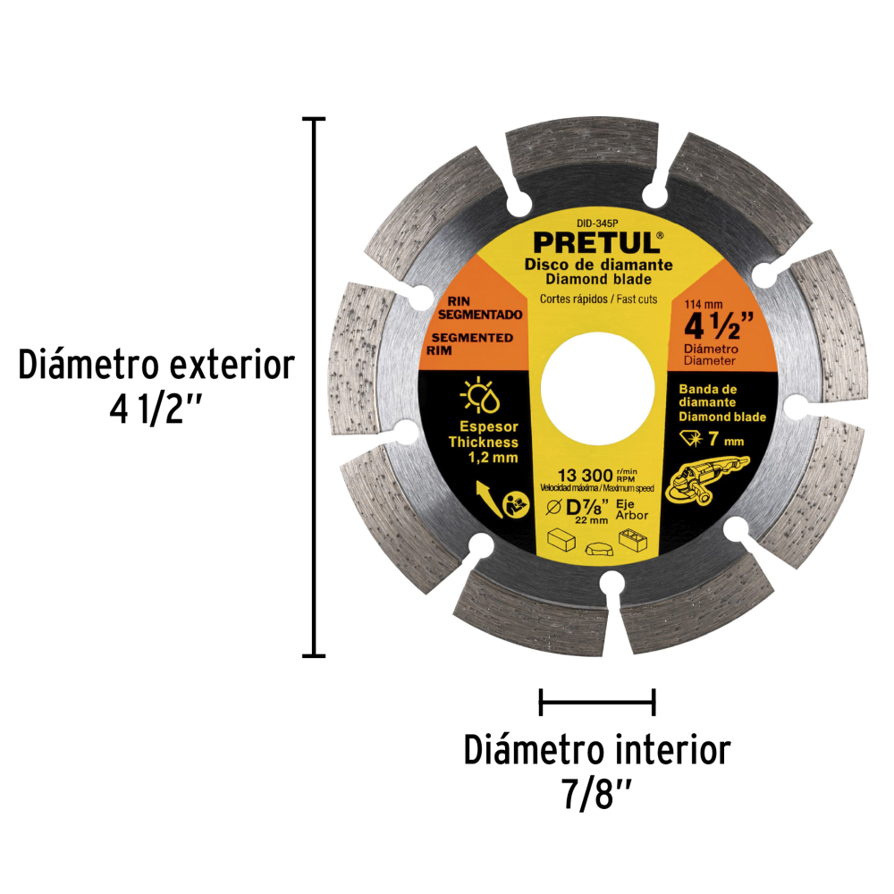 DISCO DE DIAMANTE DE 4-1/2" x 1.2 mm RIN SEGMENTADO, PRETUL - Imagen 3