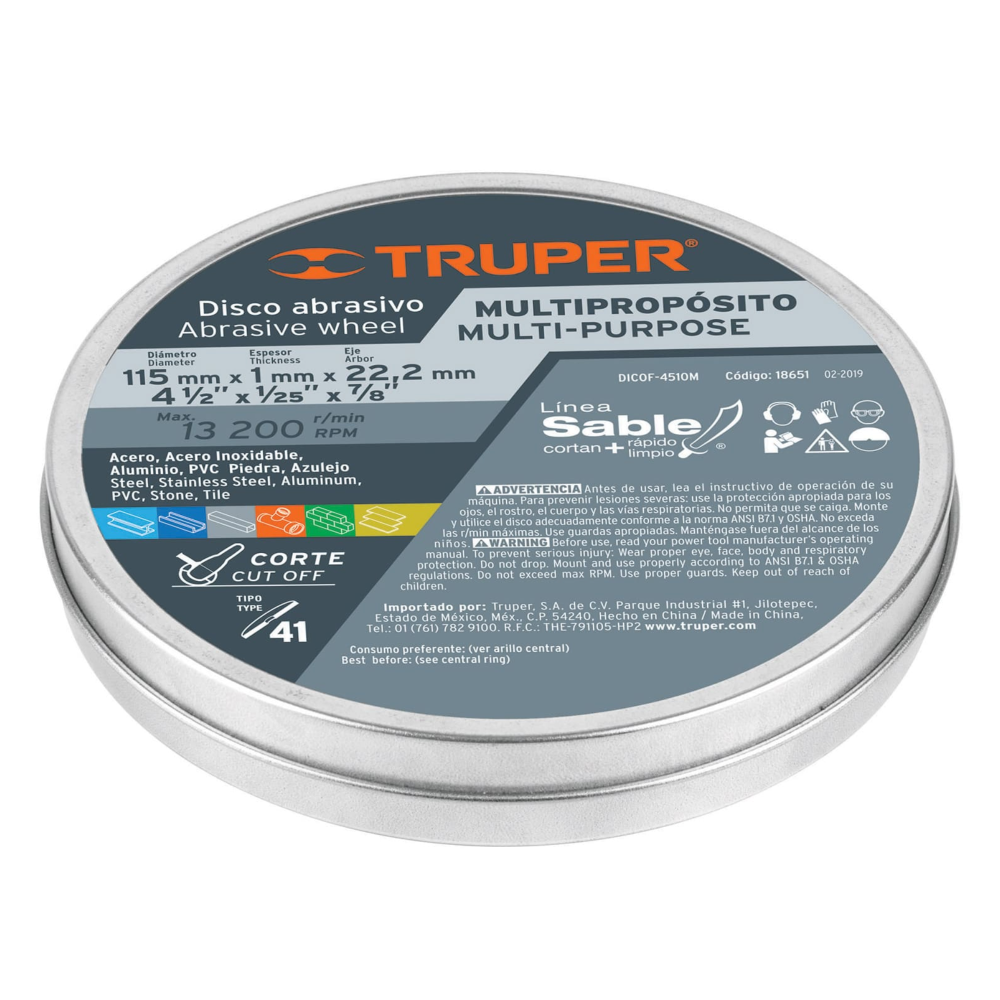 DISCO DE CORTE MULTIPROPOSITO SABLE 4 1/2" TRUPER - Imagen 2