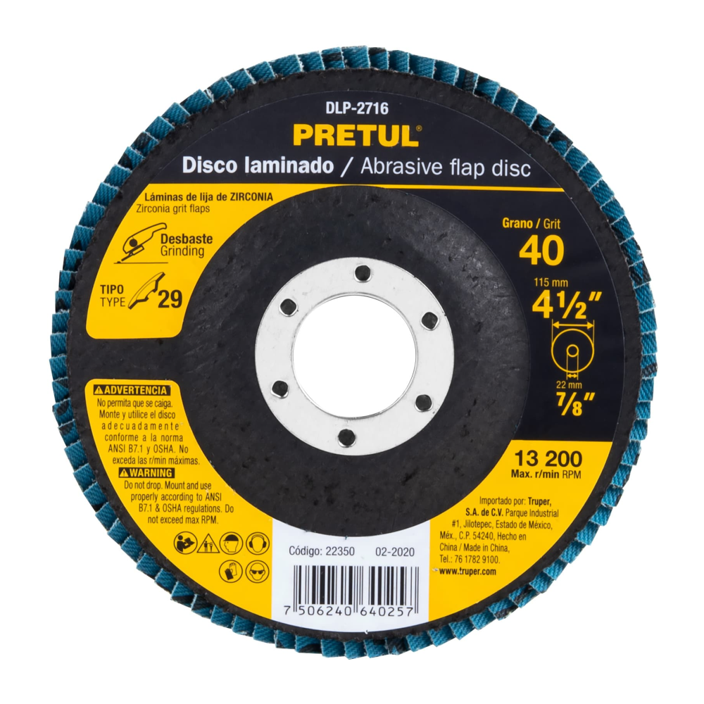 DISCO DE LIJA PRETUL DE 4 1/2" GRANO 40