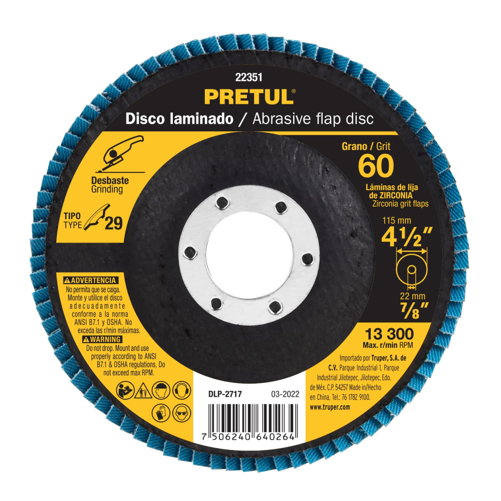 DISCO DE LIJA PRETUL DE 4 1/2" GRANO 60