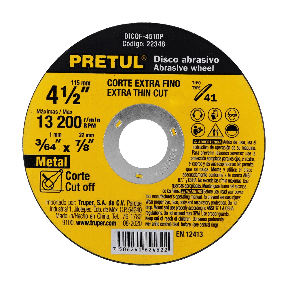 DISCO DE CORTE PRETUL DE 4 1/2"
