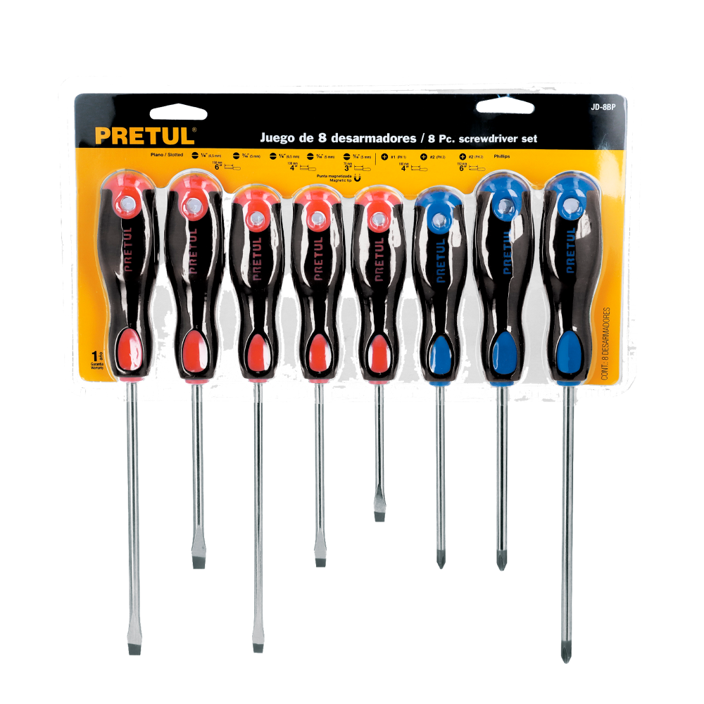 JUEGO DE 8 DESARMADORES MANGO CONFORT, MARCA PRETUL  - Imagen 2