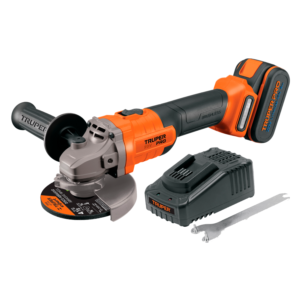 ESMERILADORA DE 4 1/2", 20V, 1 BATERIA TRUPER PRO 
