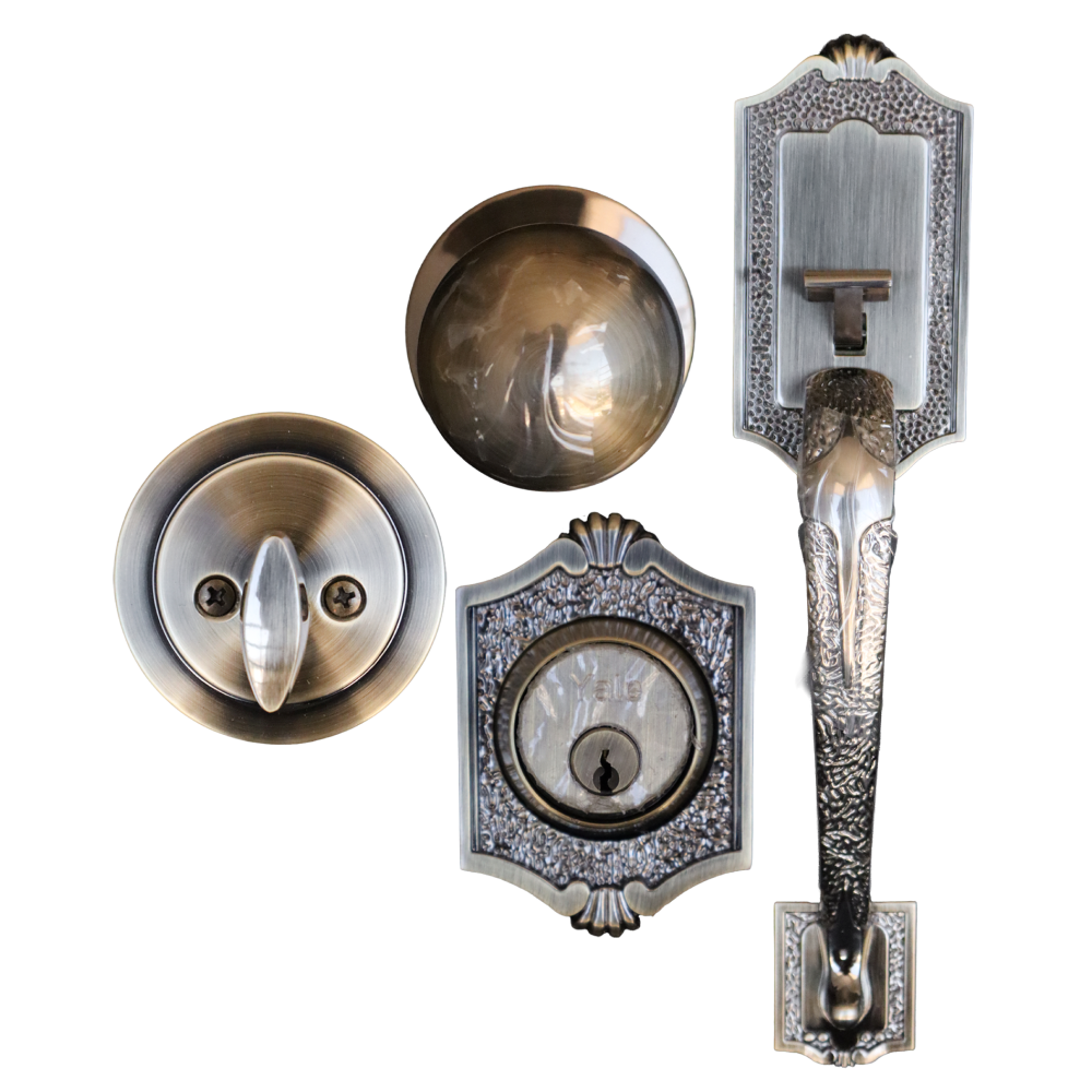 KIT CHAPA YALE DE ENTRADA PRINCIPAL SKU0010560 (BRONCE PUNTEADO)